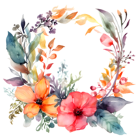 Colorful Floral Border with Spring Flowers and Blooms. Botanical in Watercolor. PNG Transparent Background