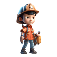 Fearless 3D Firefighter Boy with Flashlight Perfect for Nighttime Rescue or Emergency Scenarios PNG Transparent Background