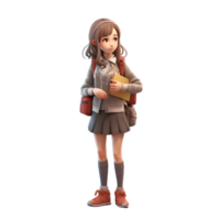 Cramming for Exams Cute 3D Girl Student PNG Transparent Background