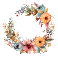 bunt Aquarell Blumen- Rahmen mit Blühen Blumen und Blätter. perfekt zum Hochzeit Einladungen. png transparent Hintergrund