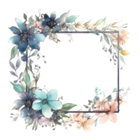 Botanical with Watercolor Floral Frame and Feathers. Perfect for Bohemian Designs. PNG Transparent Background