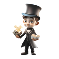 Mesmerizing 3D Boy Magician with Hypnotic Gaze Ideal for Mind Control or Psychology Concepts PNG Transparent Background