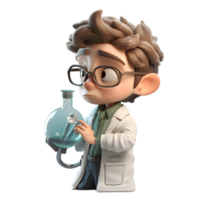 High quality 3D scientist man with microscope in scientific research PNG Transparent Background