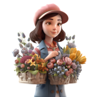 grazioso e senza tempo 3d fioraio donne sereno e duraturo personaggi per classico e tradizionale floreale disegni png trasparente sfondo