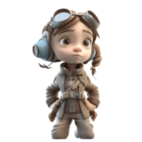 Our 3D Pilot Girl Character is Ready for Adventure PNG Transparent Background