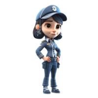 3D Cartoon Police Woman PNG Transparent Background