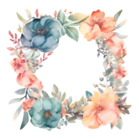 Soft watercolor floral wreath with pastel pink and blue blooms PNG Transparent Background