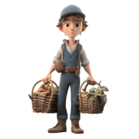 Friendly 3D Farmer with Farm Stand Perfect for Agriculture or Local Food Marketing PNG Transparent Background