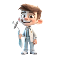 Focused 3D Dentist with Scaling Tool Perfect for Dental Cleaning or Gum Disease Related Designs PNG Transparent Background