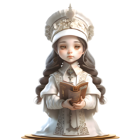 3D Animated Cute Female Priest Holding Rosary and Bible PNG Transparent Background