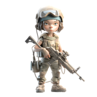 protector de el nación un 3d linda niña Ejército personaje con pistola png transparente antecedentes