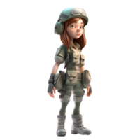 Cute and Courageous A 3D Girl in Army Uniform with Weapon PNG Transparent Background