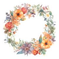 Elegant watercolor floral wreath with delicate greenery PNG Transparent Background