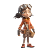 Up, Up, and Away with our 3D Cute Pilot Girl Character PNG Transparent Background