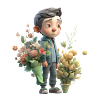 Charming 3D Florist Boy with Flower Crown Great for Festivals or Celebrations PNG Transparent Background