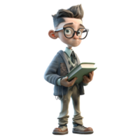 Curious 3D Boy Librarian with Magnifying Glass Great for Research or Investigation Inspired s PNG Transparent Background