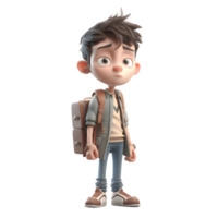 Cheerful 3D Student boy with backpack on white background PNG Transparent Background
