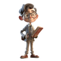 Confident 3D Student boy holding books on white background PNG Transparent Background
