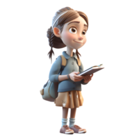Studious Style 3D Cute Girl Student PNG Transparent Background