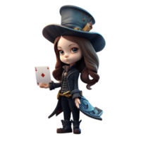 boeiend 3d fantasie goochelaar meisje met een magie personeel PNG transparant achtergrond