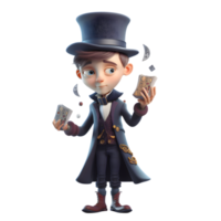 Eccentric 3D Boy Magician with Floating Objects Ideal for Surreal or Abstract Designs PNG Transparent Background