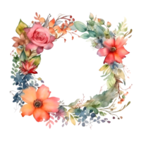 Botanical with Watercolor Floral Frame and Feathers. Perfect for Bohemian Designs. PNG Transparent Background