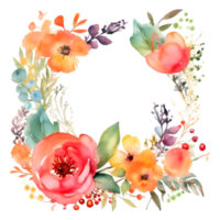 zart Blumen- Kranz mit Rosen, Pfingstrosen und Wildblumen. Hand gezeichnet Aquarell Design. png transparent Hintergrund