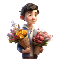 Cute 3D Florist Boy with Sunflower Perfect for Summer or Outdoor Advertising PNG Transparent Background