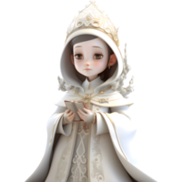 Cute 3D Character of Female Priest with Rosary and Book PNG Transparent Background