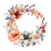 Soft watercolor floral wreath with pastel pink and blue blooms PNG Transparent Background