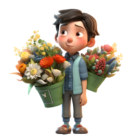 Elegant 3D Florist Boy with Rose Perfect for Romantic or Wedding Themes PNG Transparent Background