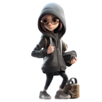 Whimsical 3D Burglar Girl Unique and Quirky Character for Creative Projects PNG Transparent Background