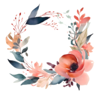 delicaat bloemen krans met rozen, pioenen en wilde bloemen. hand- getrokken waterverf ontwerp. PNG transparant achtergrond