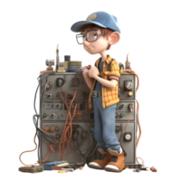 Skilled 3D Electrician with Electric Panel Perfect for Electrical or Control System Related Projects PNG Transparent Background