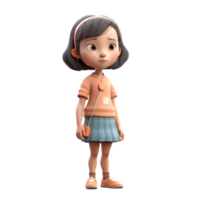 schattig en nieuwsgierig 3d meisje leerling karakter PNG transparant achtergrond