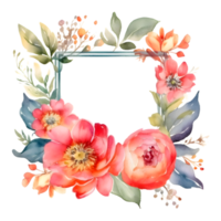 Trendy Easter Floral Square Frame Templates for Social Media Posts, Mobile Apps, and Web Design. Peonies, Roses, and Greenery in Soft Pastel Colors. PNG Transparent Background