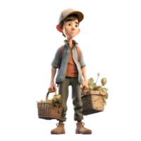 Dependable 3D Farmer with Harvest Ideal for Agriculture or Farming Services PNG Transparent Background