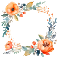 Elegant Floral Watercolor Frame for Wedding Invitations and Greeting Cards. PNG Transparent Background