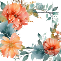 vår trädgård ram med blomning blommor och löv. hand dragen vattenfärg . png transparent bakgrund