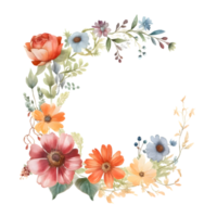 Vibrant watercolor floral wreath with bold pink and orange flowers PNG Transparent Background