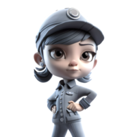 Cute 3D Female Cop Model PNG Transparent Background