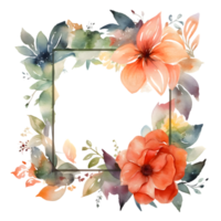 Vintage Floral Frame with Roses, Peonies and Foliage. Perfect for Save the Date Cards and Announcements. PNG Transparent Background