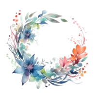 Hand Drawn Floral Wreath with Roses, Peonies and Berries. Watercolor . PNG Transparent Background