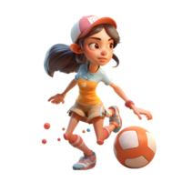 Cute and Competitive 3D Girl Playing Soccer PNG Transparent Background