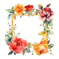 Botanical Flower Frame Design with Wildflowers, Leaves and Branches. Perfect for Spring or Summer Invitations, Greeting Cards, Posters and More. Hand-drawn PNG Transparent Background