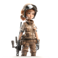 Camouflage Cutie A 3D Cute Girl Army Character with Gun PNG Transparent Background