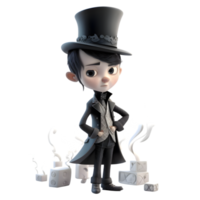 Illusory 3D Boy Magician with Top Hat and Cape Great for Stage or Performance Concepts PNG Transparent Background