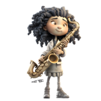 Playful 3D Girl Jamming on Her Instrument PNG Transparent Background