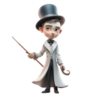 Mysterious 3D Boy Magician with Rabbit Ideal for Children's s or Storybook Designs PNG Transparent Background