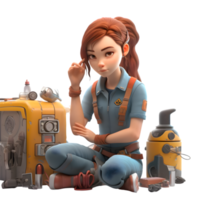 Intelligent and Resourceful 3D Engineer Women Smart and Inventive Characters for Research and Development Promotions PNG Transparent Background